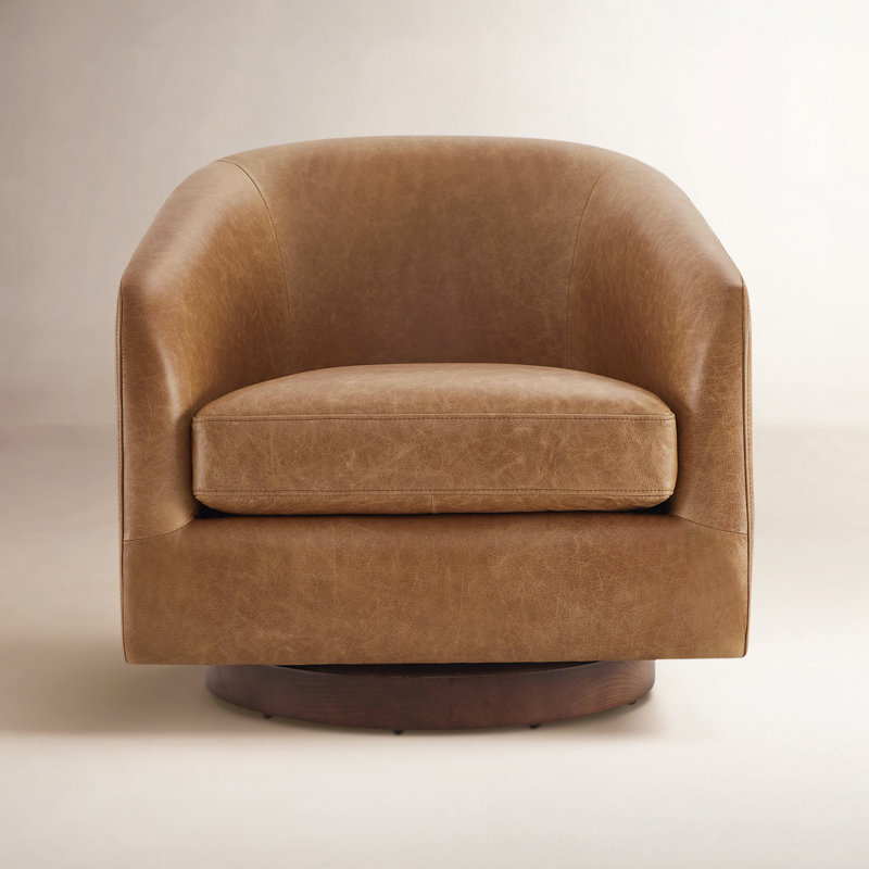 AllModern Bennett Genuine Leather Swivel Barrel Chair (Set of 2
